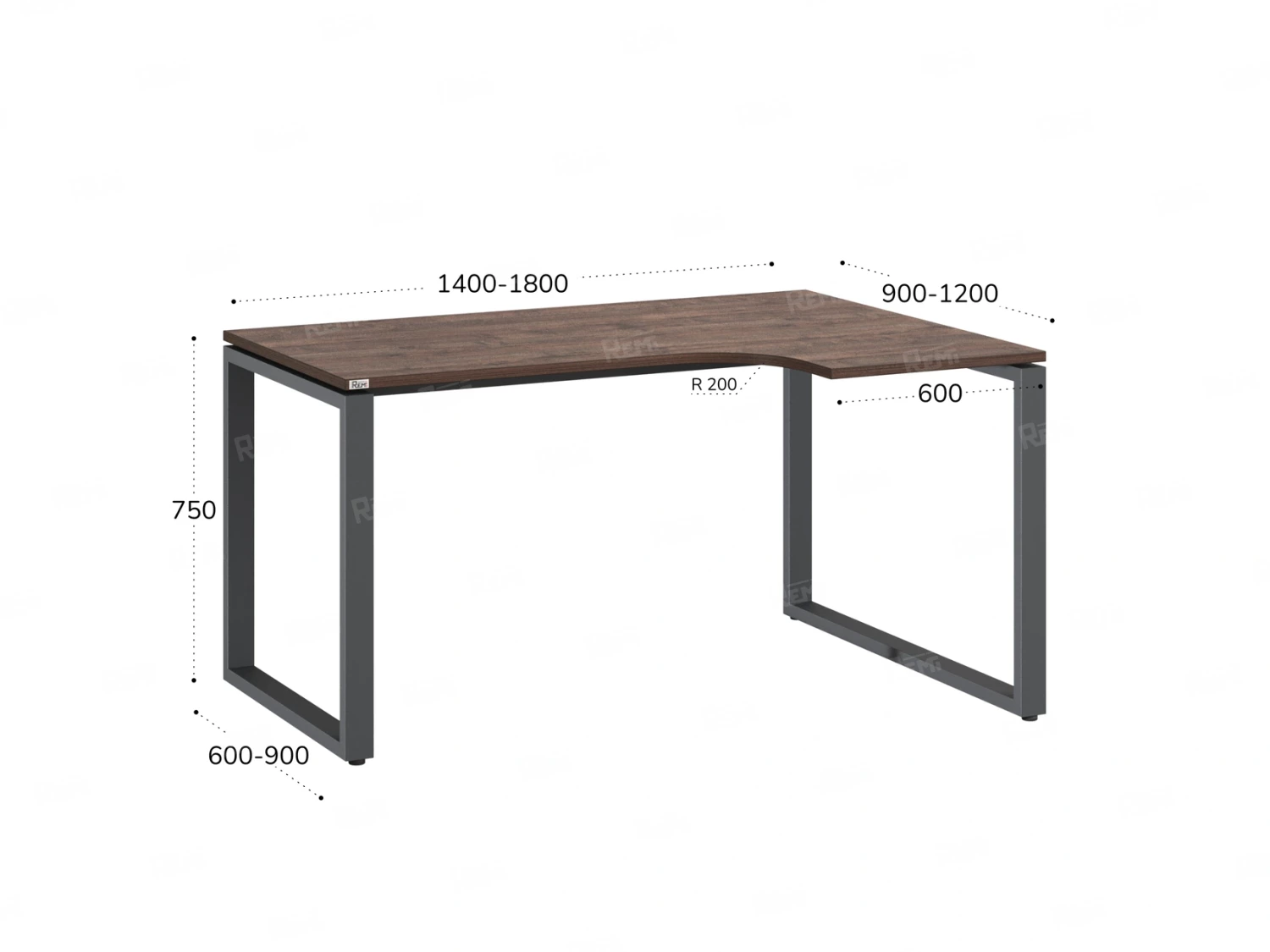 Стол угловой, О-опора, правый 1400x700/900x750, RM054-14x7-9 Дуб Апрельский шоколад/Серый