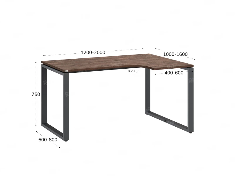 Стол угловой, О-опора, правый 1400x700/900x750, RM054-14x7-9 Дуб Апрельский шоколад/Серый