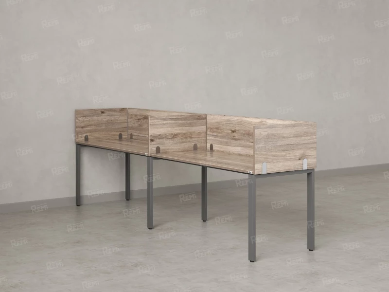 Бенч-система в 1 ряд, 2 рабочих места 5 ЛДСП экранов 2000x600x750 RM167-2-20x6 Дуб Маувелла/Серый