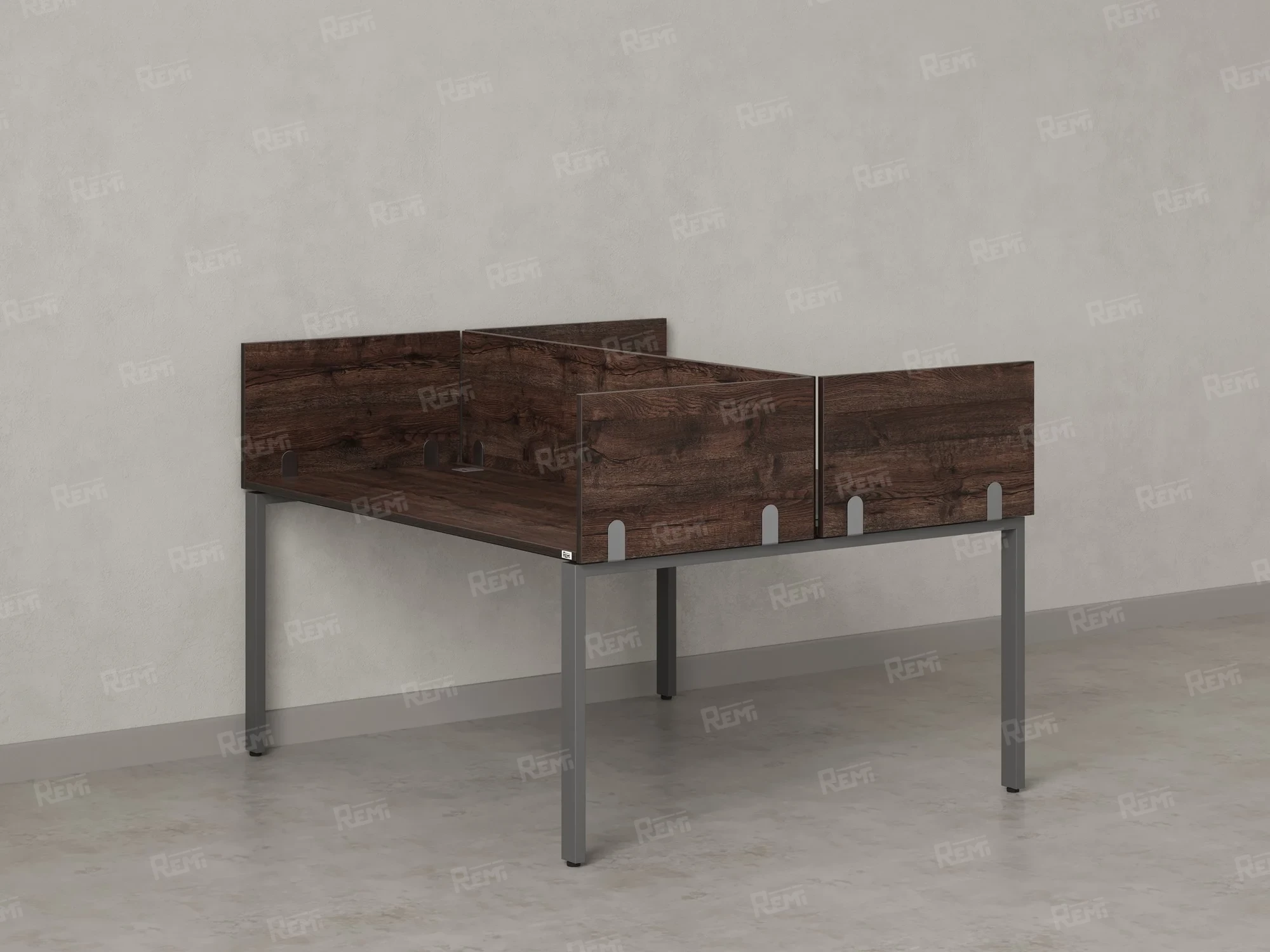 Бенч-система, 2 рабочих места, 5 ЛДСП экранов 1200x1200x750 RM165-4-12x12 Дуб Апрельский шоколад/Серый