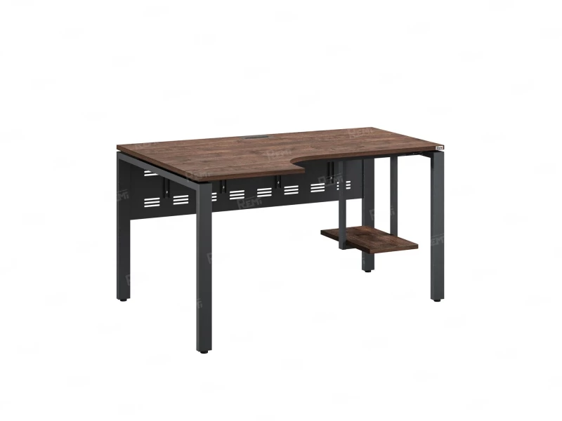 Стол угловой, экран металл, П-опора, левый 1400x700/900x750, RM059-14x7-9 Дуб Апрельский шоколад/Серый