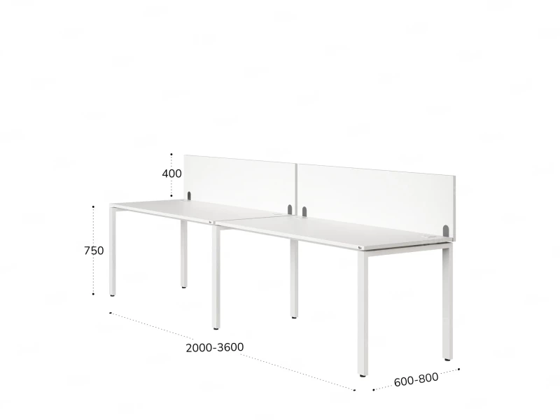 Бенч-система в 1 ряд, 2 рабочих места 2 ЛДСП экранов 2400x700x750 RM167-4-24x7 Белый/Белый