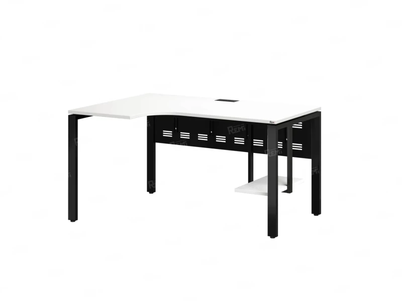 Стол угловой, экран металл, П-опора, левый 1800x600/900x750, RM059-18x6-9 Белый/Черный