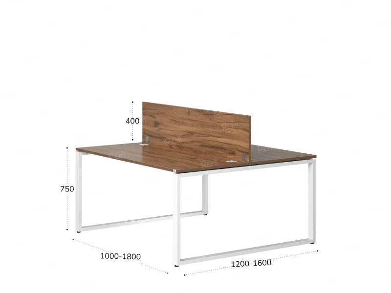 Бенч-система, 2 рабочих места, с одним экраном ЛДСП 1400x1200x750 RM169-2-14x12 Дуб Юстус/Белый