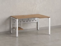 Стол угловой, экран металл, П-опора, правый 1400x800/1000x750, RM058-14x8-10 Дуб Юстус/Белый