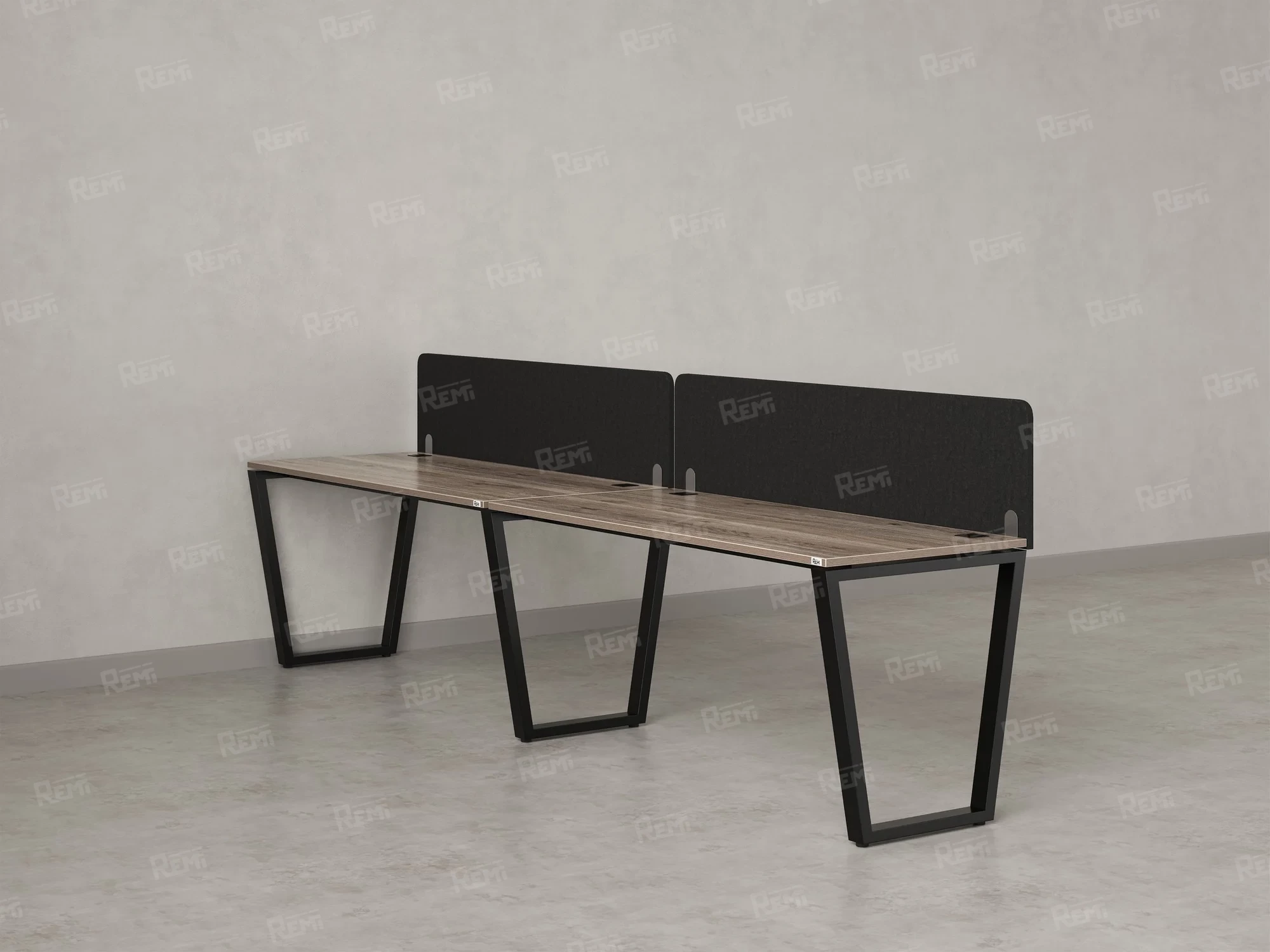 Бенч-система в 1 ряд, 2 рабочих места 2 тканевых экранов 2400x800x750 RM174-3-24x8 Дуб Маувелла/Черный