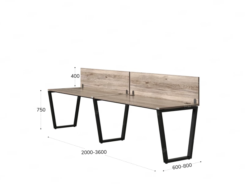 Бенч-система в 1 ряд, 2 рабочих места 2 ЛДСП экранов 3200x700x750 RM174-4-32x7 Дуб Маувелла/Черный