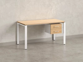 Стол прямой с подвесной тумбой 2 ящика, П-опора 2000x600x750 RM039-20x6 Вяз Швейцарский светлый/Белый