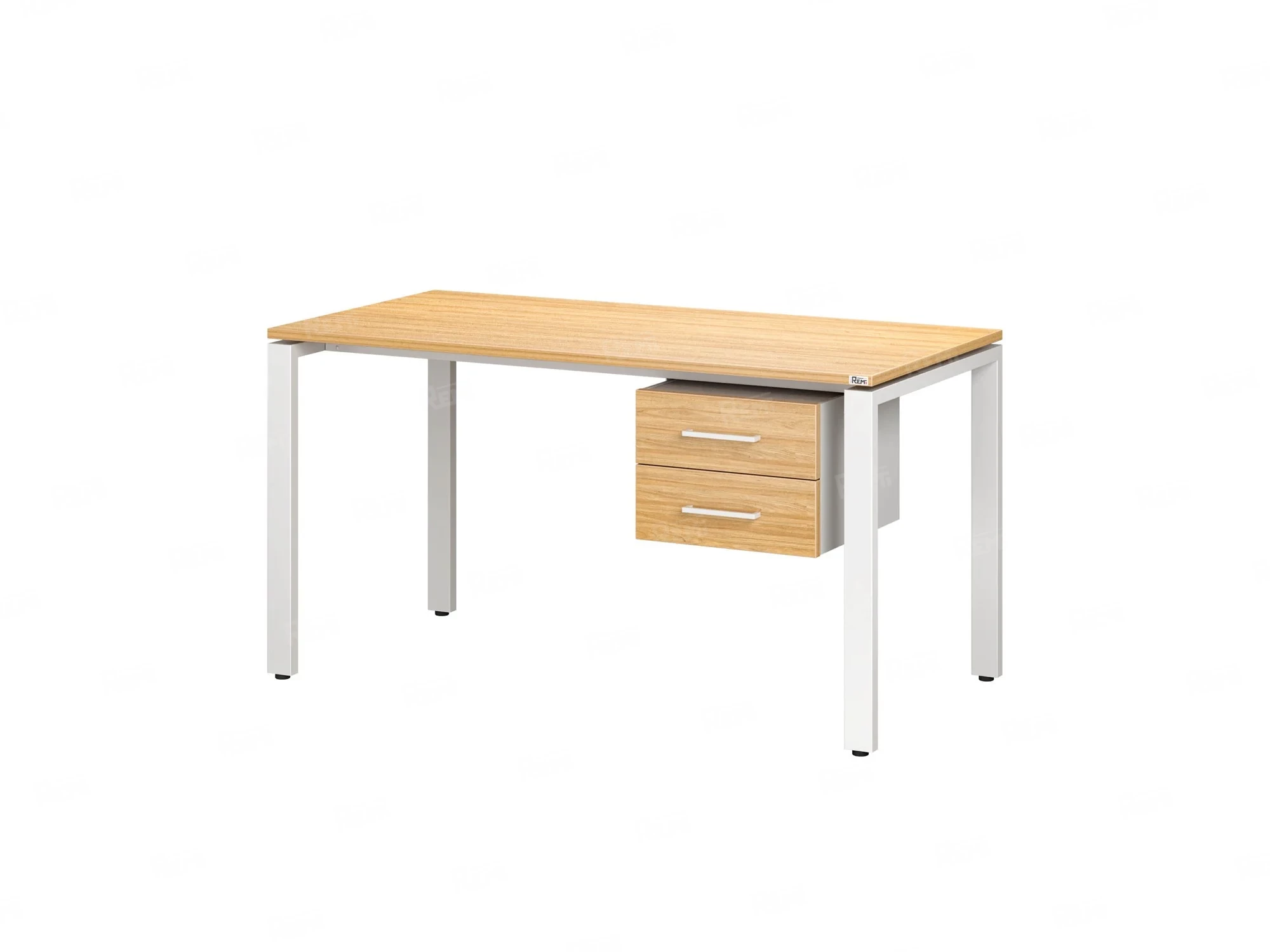 Стол прямой с подвесной тумбой 2 ящика, П-опора 2000x600x750 RM039-20x6 Вяз Швейцарский светлый/Белый