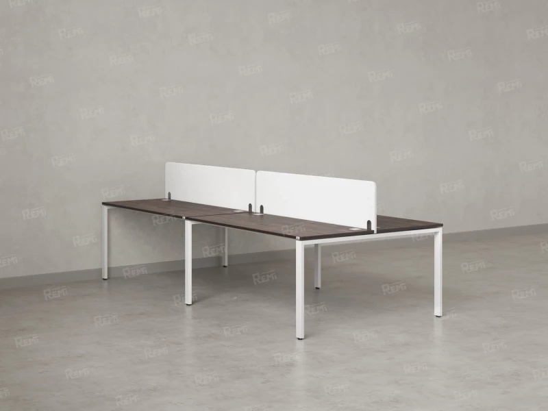 Бенч-система, 4 рабочих места, на П-образных опорах, 2 тканевых экранов 3600x1200x750 RM166-3-18x12 Дуб Апрельский шоколад/Белый