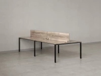 Бенч-система, 4 рабочих места, на П-образных опорах, 2 ЛДСП экранов 3200x1400x750 RM166-4-16x14 Дуб Маувелла/Черный