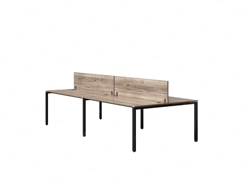 Бенч-система, 4 рабочих места, на П-образных опорах, 2 ЛДСП экранов 3200x1400x750 RM166-4-16x14 Дуб Маувелла/Черный