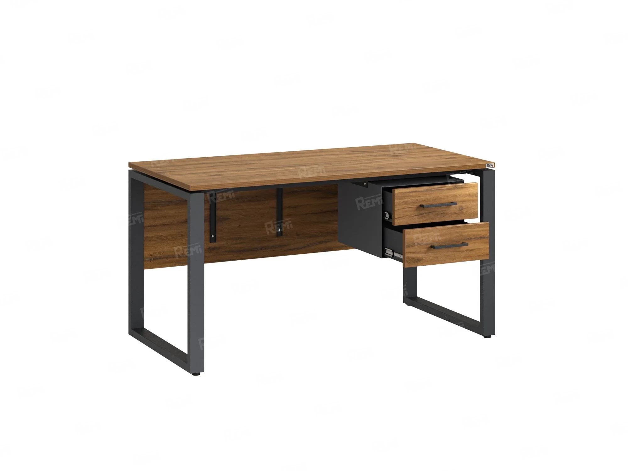 Стол прямой, подвесная тумба, ЛДСП экран, О-опора 1600x800x750 RM033-16x8 Дуб Юстус/Серый