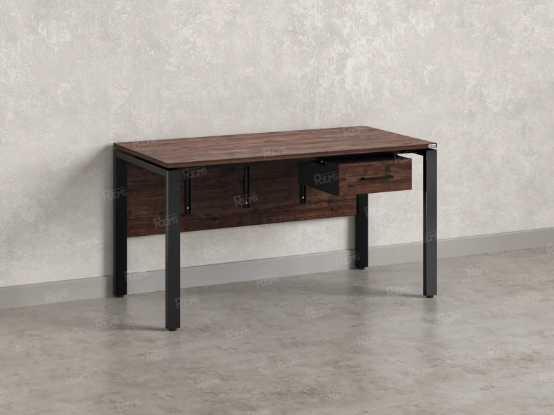 Стол прямой, подвесная тумба, ЛДСП экран, П-опора 1600x600x750 RM030-16x6 Дуб Апрельский шоколад/Черный