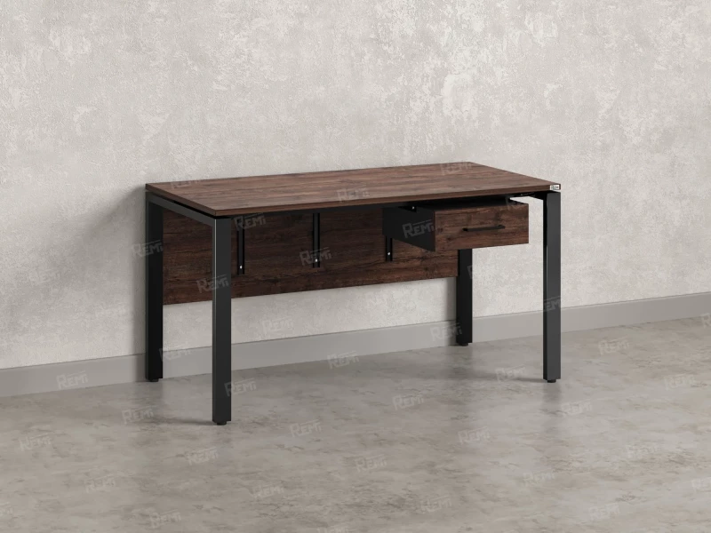 Стол прямой, подвесная тумба, ЛДСП экран, П-опора 1600x600x750 RM030-16x6 Дуб Апрельский шоколад/Черный