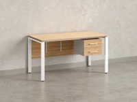 Стол прямой, подвесная тумба, ЛДСП экран, П-опора 2000x600x750 RM031-20x6 Вяз Швейцарский светлый/Белый