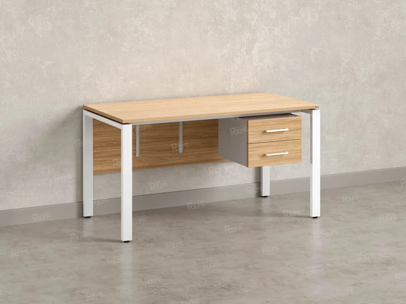 Стол прямой, подвесная тумба, ЛДСП экран, П-опора 2000x600x750 RM031-20x6 Вяз Швейцарский светлый/Белый