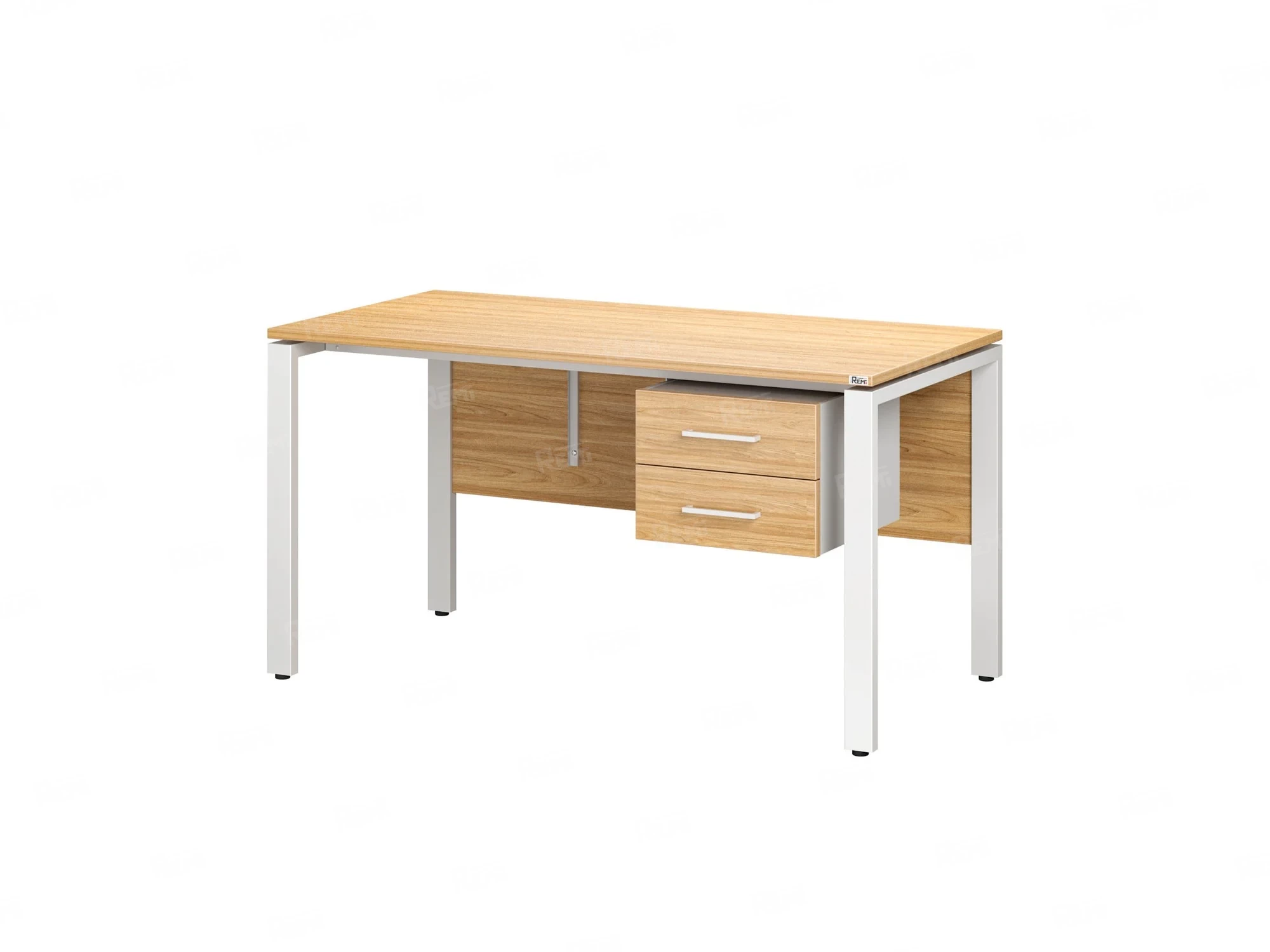 Стол прямой, подвесная тумба, ЛДСП экран, П-опора 2000x600x750 RM031-20x6 Вяз Швейцарский светлый/Белый