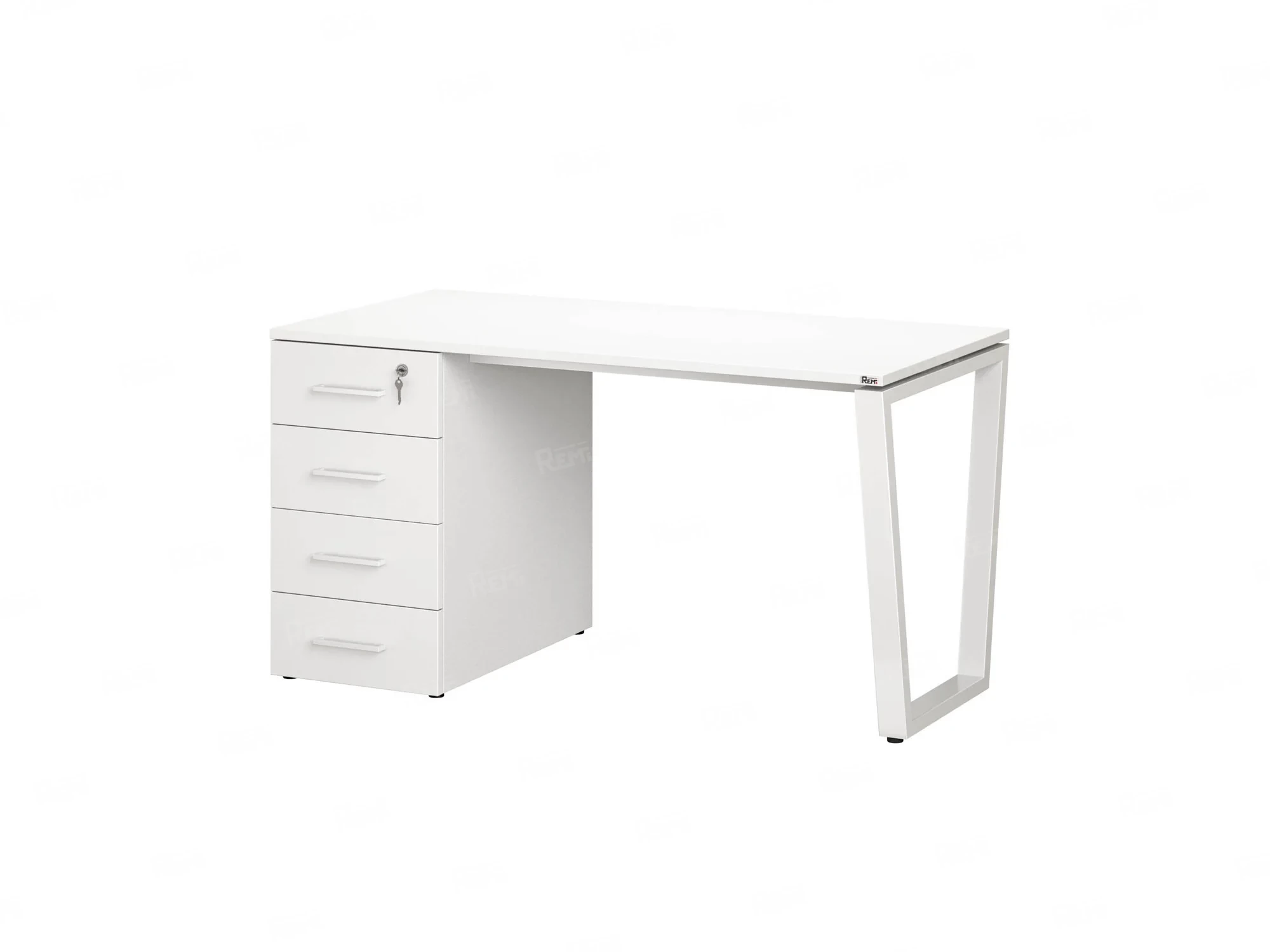 Стол прямой, с тумбой на U-образных опоре, левый 1800x700x750 RM100-18x7 Белый/Белый