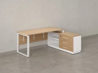 Стол прямой с тумбой R, ЛДСП экран, О-опора 2000x1400x750 RM012R-20x7 Вяз Швейцарский светлый/Белый