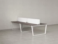 Бенч-система, 4 рабочих места, на U-образных опорах, 2 тканевых экранов 3600x1200x750 RM173-3-18x12 Дуб Апрельский шоколад/Белый