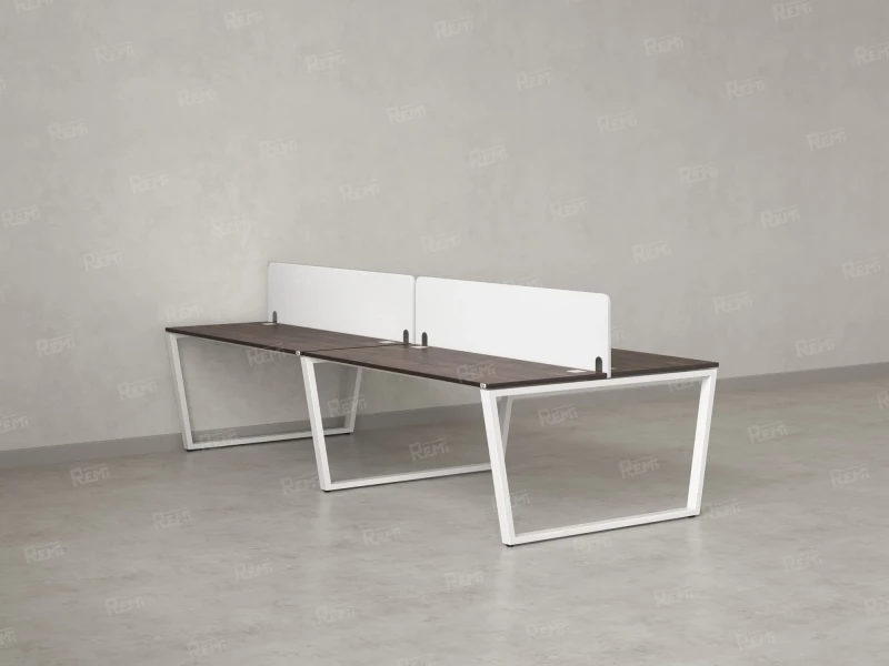 Бенч-система, 4 рабочих места, на U-образных опорах, 2 тканевых экранов 3600x1200x750 RM173-3-18x12 Дуб Апрельский шоколад/Белый