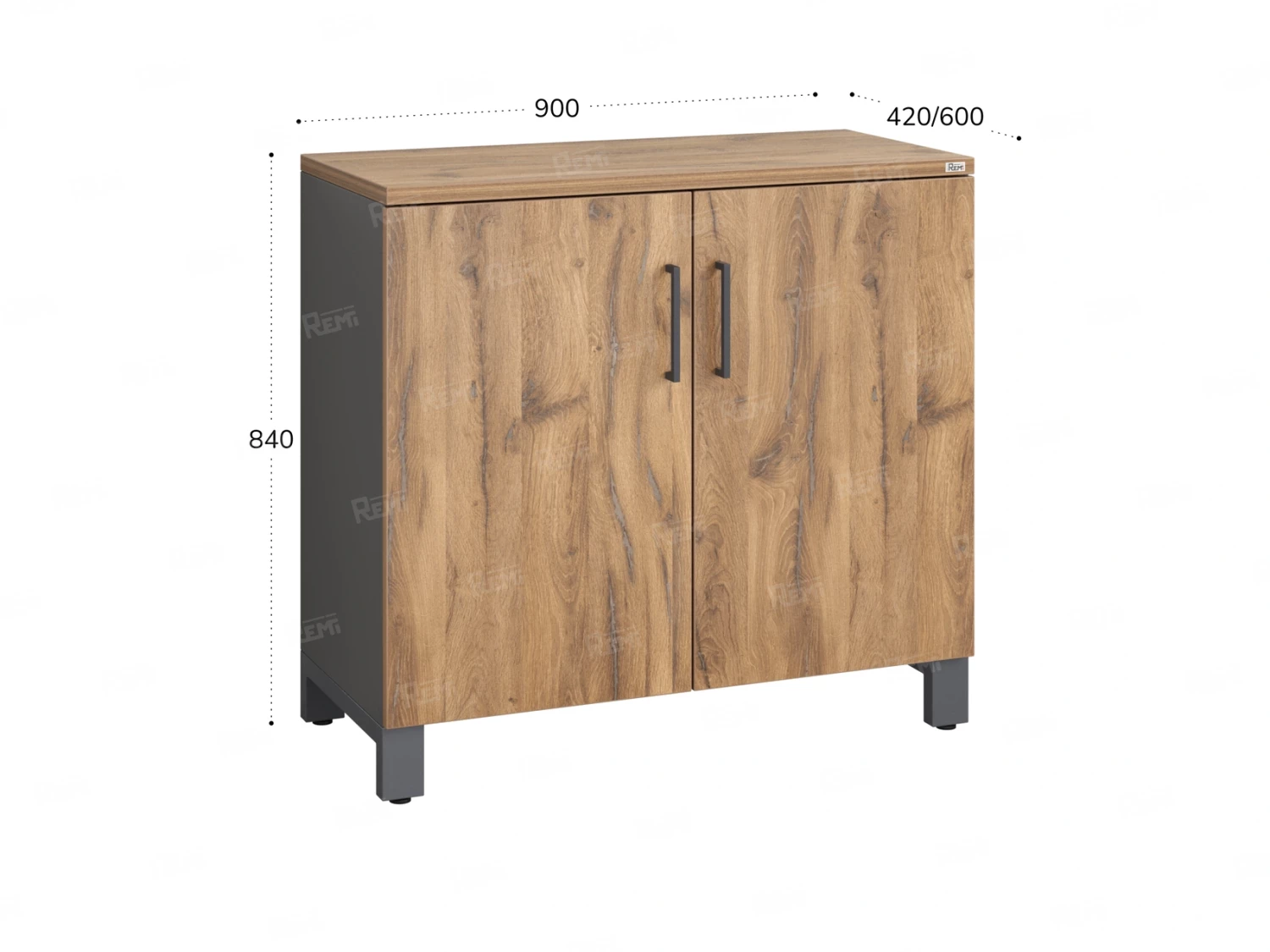 Шкаф низкий распашной, 2 уровня 900x420x850 RM147-90x42 Дуб Юстус/Серый
