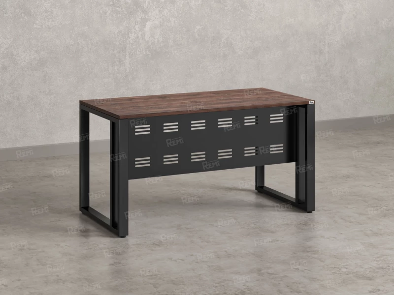 Стол прямой на О-образных опорах с металлическим экраном 1400x800x750 RM042-14x8 Дуб Апрельский шоколад/Черный