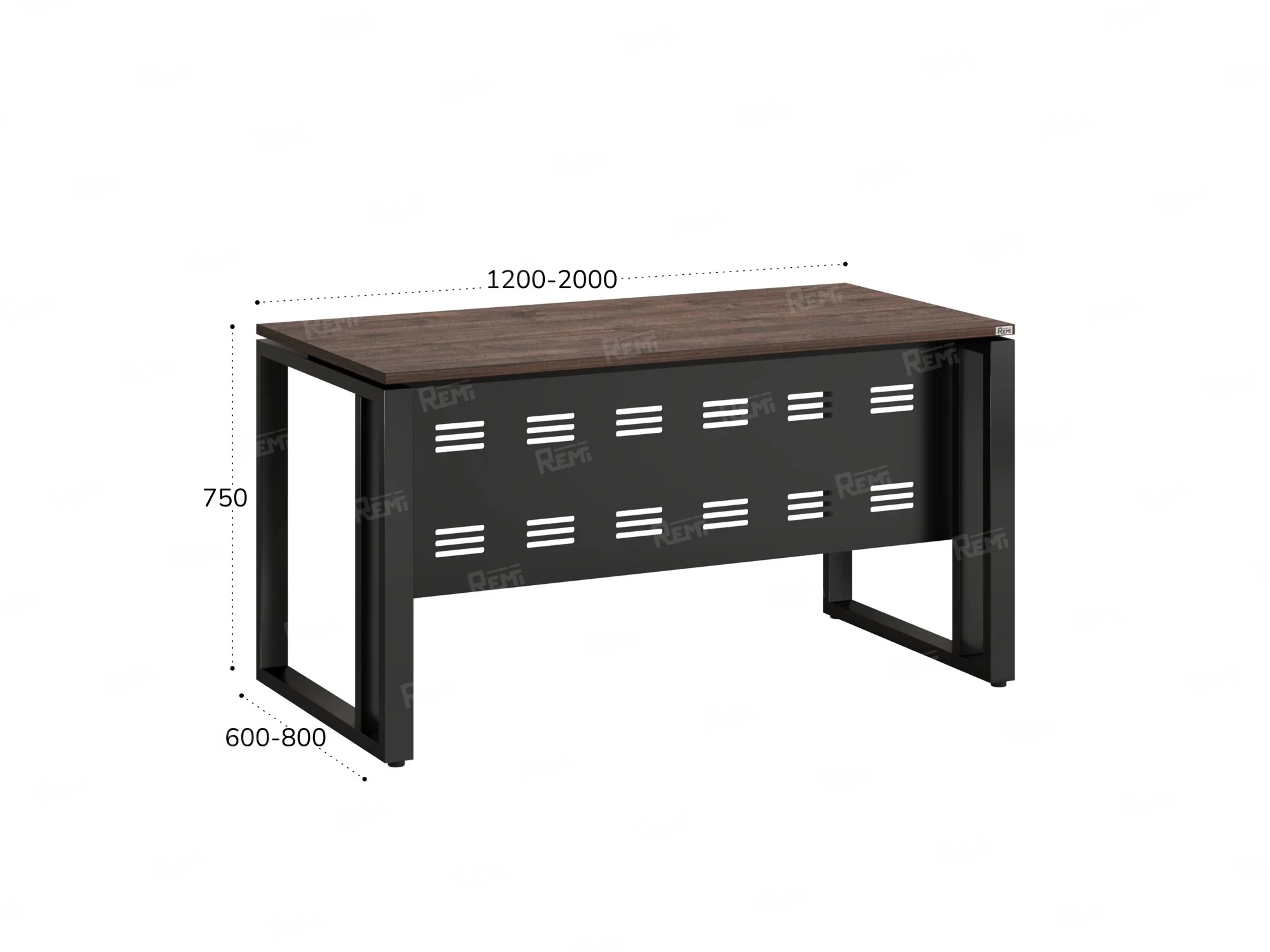 Стол прямой на О-образных опорах с металлическим экраном 1400x800x750 RM042-14x8 Дуб Апрельский шоколад/Черный