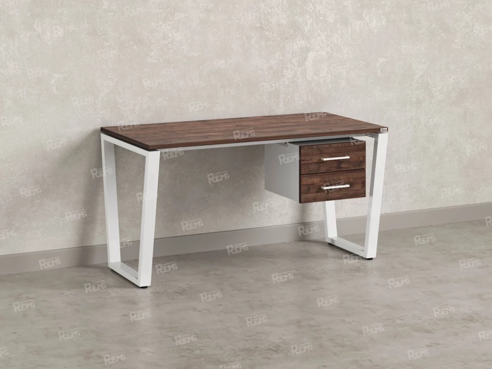 Стол прямой с подвесной тумбой 2 ящика, U-опора 1800x700x750 RM035-18x7 Дуб Апрельский шоколад/Белый