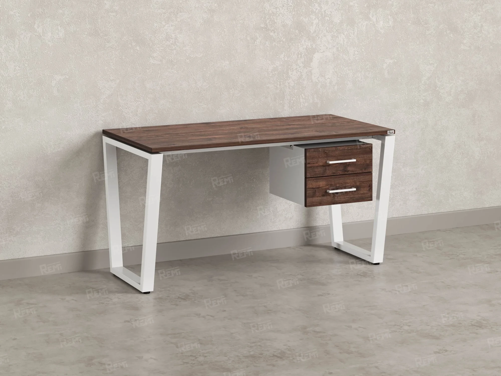 Стол прямой с подвесной тумбой 2 ящика, U-опора 1800x700x750 RM035-18x7 Дуб Апрельский шоколад/Белый