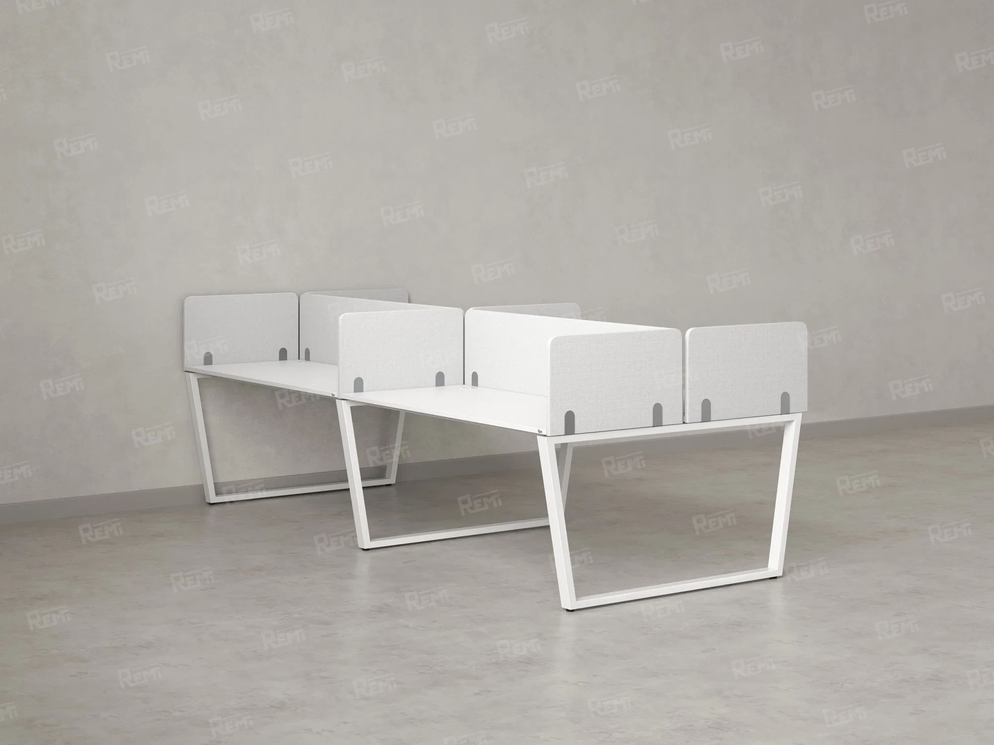 Бенч-система, 4 рабочих места, на U-образных опорах, 8 тканевых экранов 3200x1200x750 RM173-1-16x12 Белый/Белый