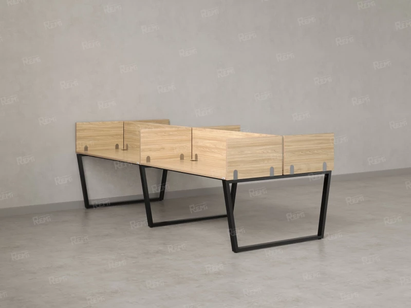 Бенч-система, 4 рабочих места, на U-образных опорах, 8 ЛДСП экранов 2800x1400x750 RM173-2-14x14 Вяз Швейцарский светлый/Черный