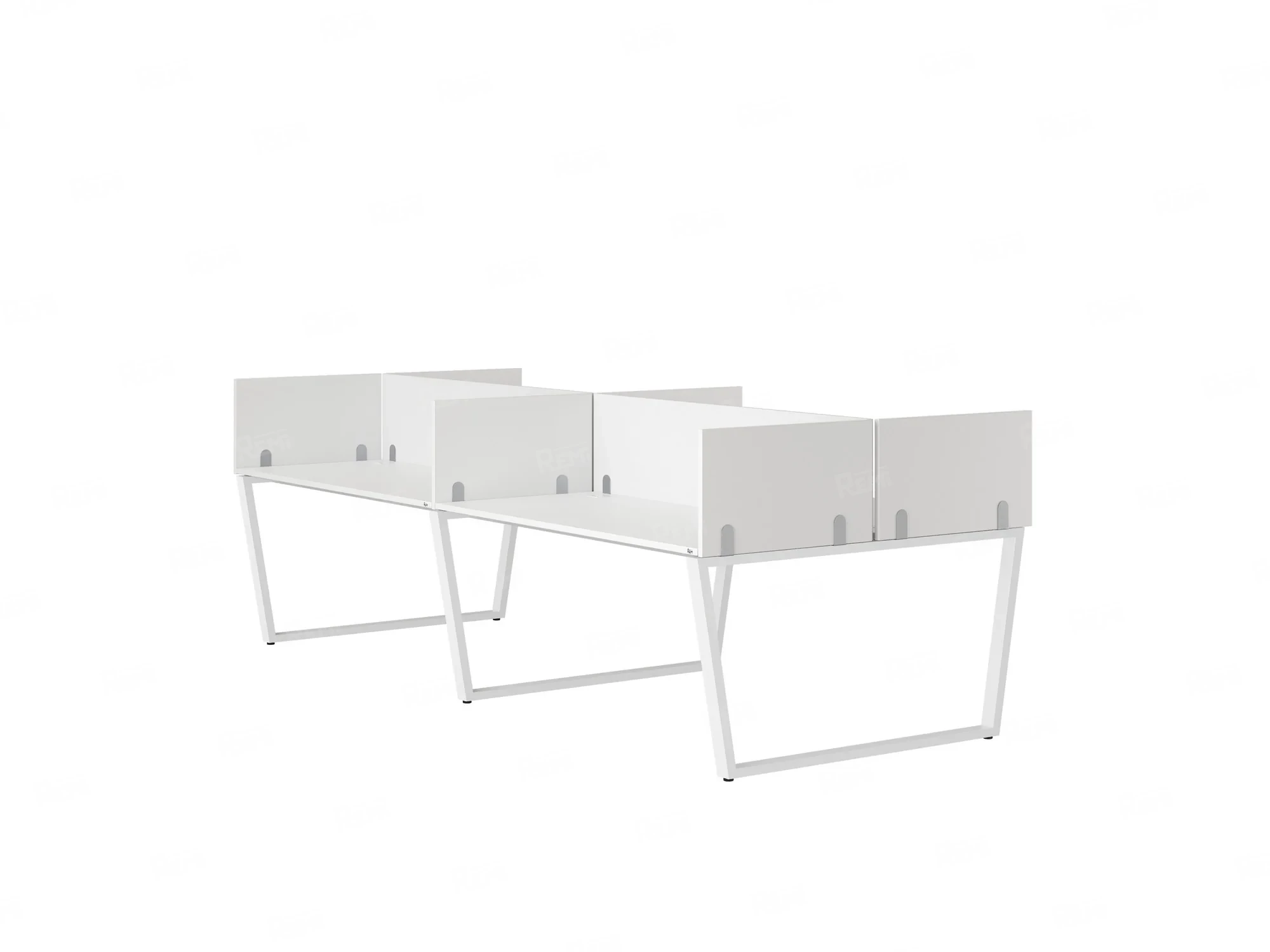 Бенч-система, 4 рабочих места, на U-образных опорах, 8 ЛДСП экранов 3600x1600x750 RM173-2-18x16 Белый/Белый