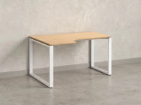 Стол угловой, О-опора, левый 1400x600/900x750, RM055-14x6-9 Вяз Швейцарский светлый/Белый