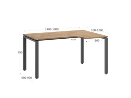 Стол угловой, П-опора, правый 1800x800/1000x750, RM052-18x8-10 Дуб Юстус/Серый