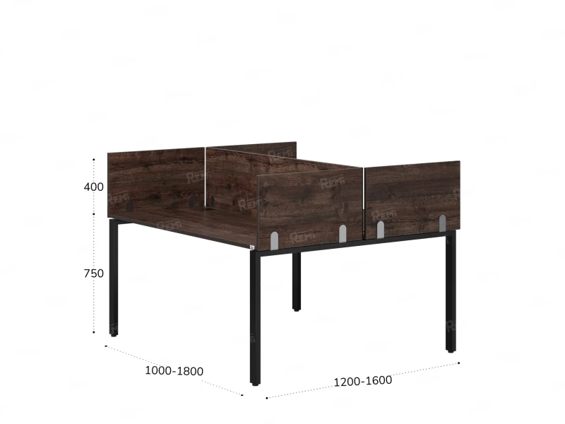 Бенч-система, 2 рабочих места, 5 ЛДСП экранов 1200x1200x750 RM165-4-12x12 Дуб Апрельский шоколад/Черный