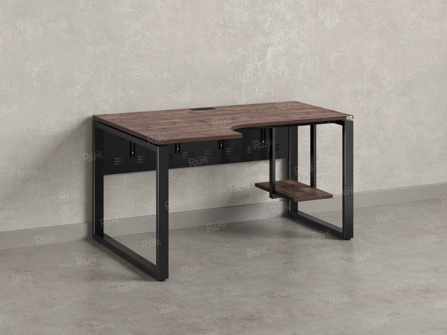 Стол угловой, экран металл, О-опора, левый 1600x700/900x750, RM056-16x7-9 Дуб Апрельский шоколад/Черный