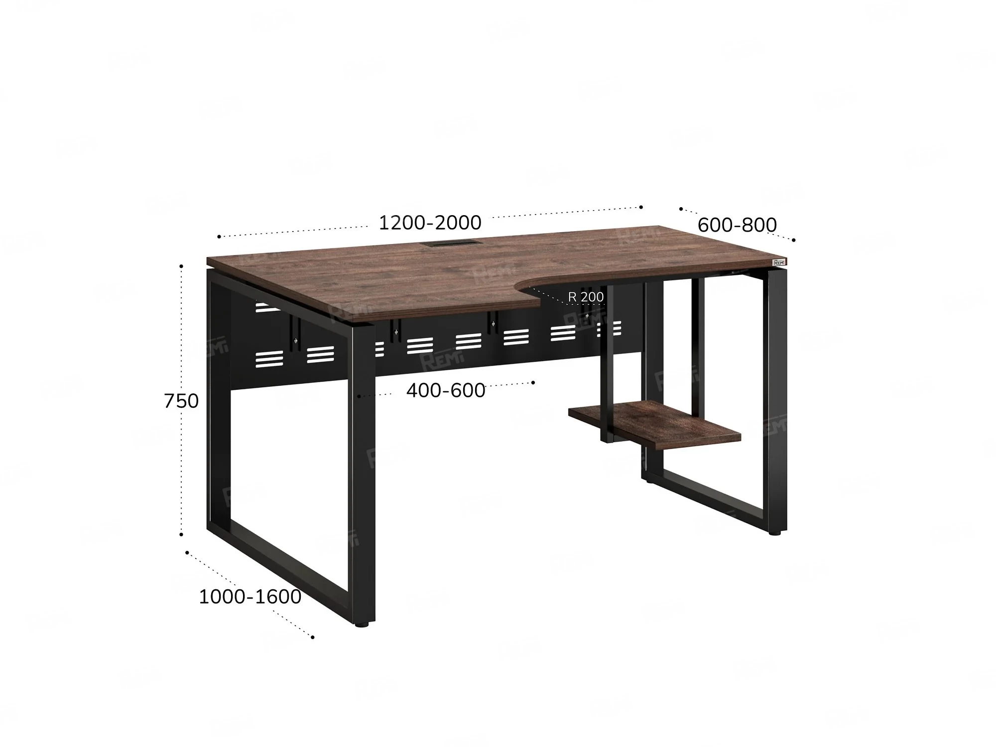 Стол угловой, экран металл, О-опора, левый 1600x700/900x750, RM056-16x7-9 Дуб Апрельский шоколад/Черный