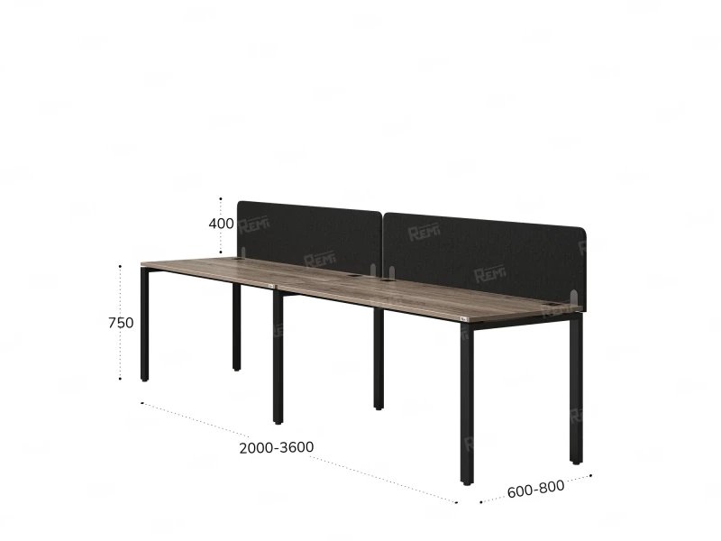 Бенч-система в 1 ряд, 2 рабочих места 2 тканевых экранов 2400x800x750 RM167-3-24x8 Дуб Маувелла/Черный