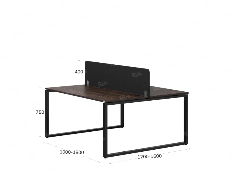 Бенч-система, 2 рабочих места, с одним тканевым экраном 1400x1600x750 RM169-1-14x16 Дуб Апрельский шоколад/Черный