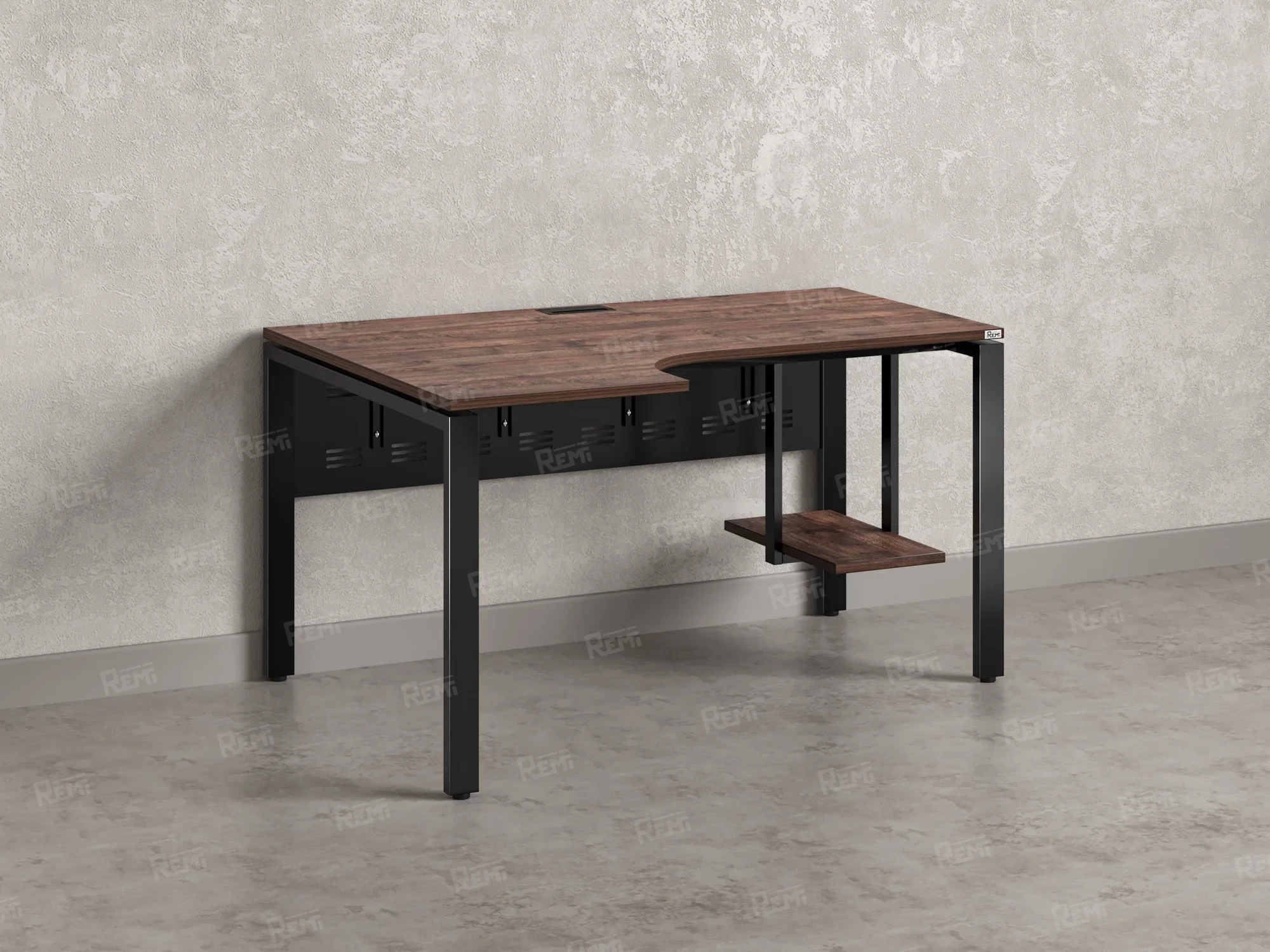 Стол угловой, экран металл, П-опора, левый 1400x700/900x750, RM059-14x7-9 Дуб Апрельский шоколад/Черный