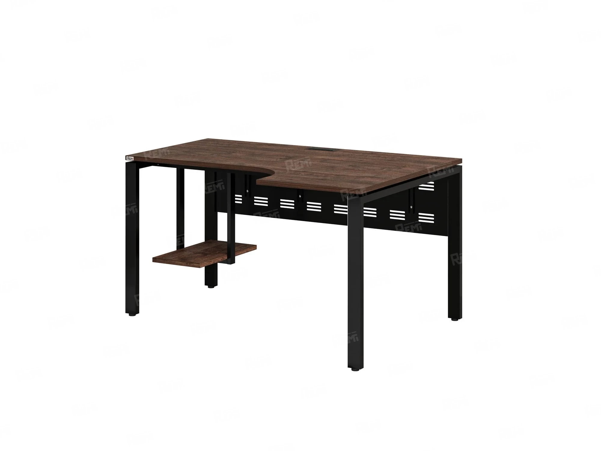 Стол угловой, экран металл, П-опора, правый 1800x700/900x750, RM058-18x7-9 Дуб Апрельский шоколад/Черный