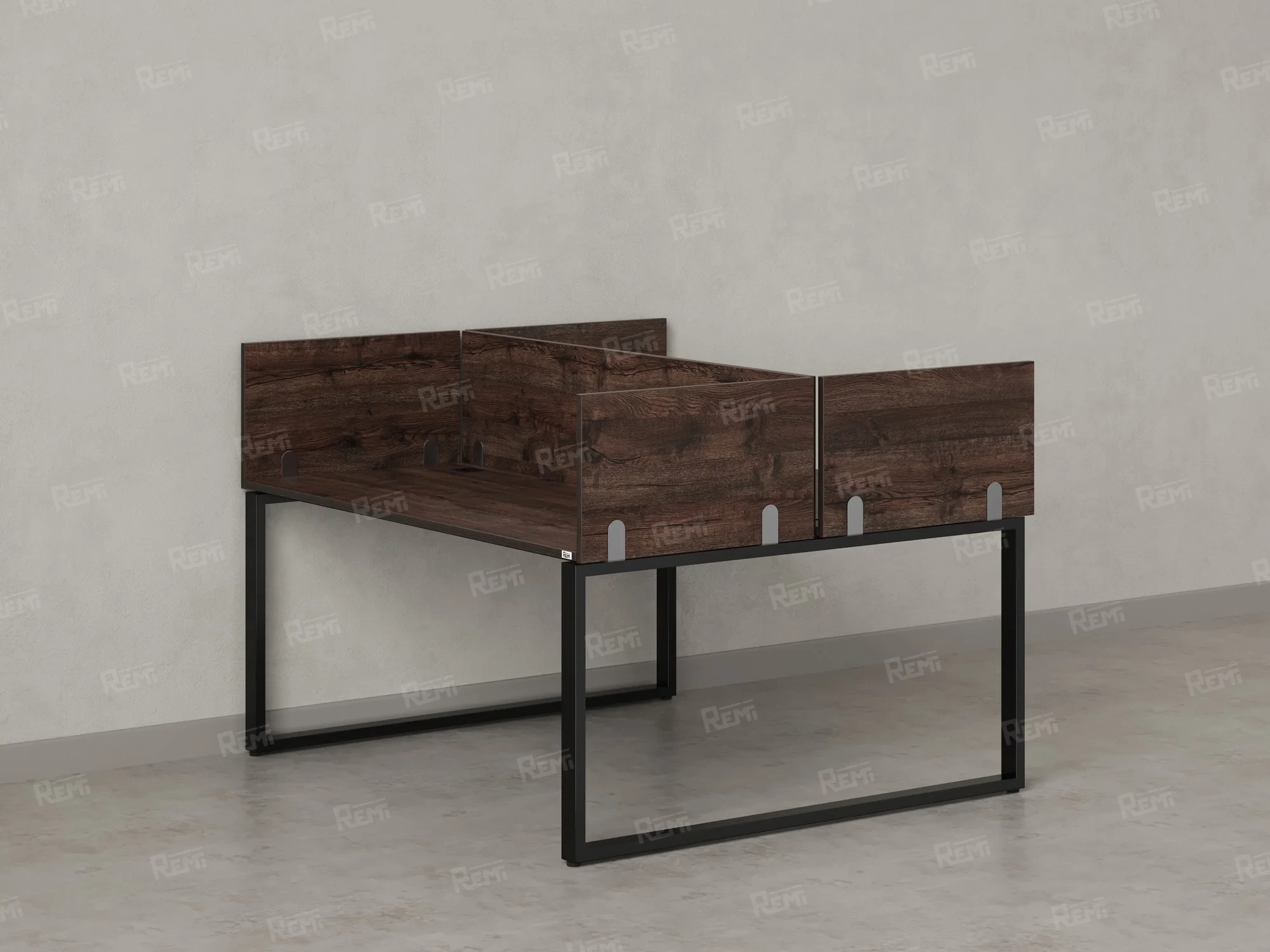 Бенч-система, 2 рабочих места, 5 ЛДСП экранов 1200x1200x750 RM169-4-12x12 Дуб Апрельский шоколад/Черный