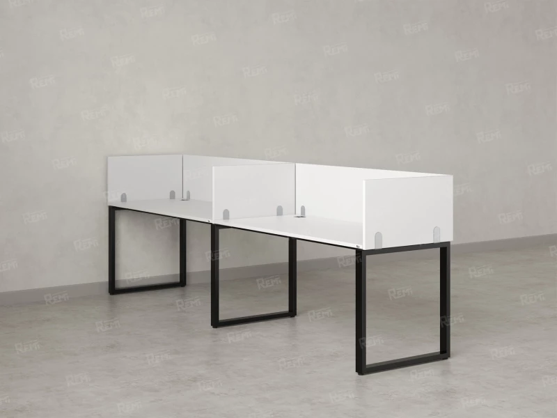 Бенч-система в 1 ряд, 2 рабочих места 5 ЛДСП экранов 3600x800x750 RM168-2-36x8 Белый/Черный