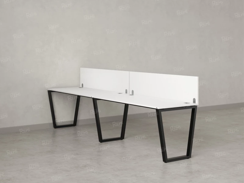 Бенч-система в 1 ряд, 2 рабочих места 2 ЛДСП экранов 2400x700x750 RM174-4-24x7 Белый/Черный