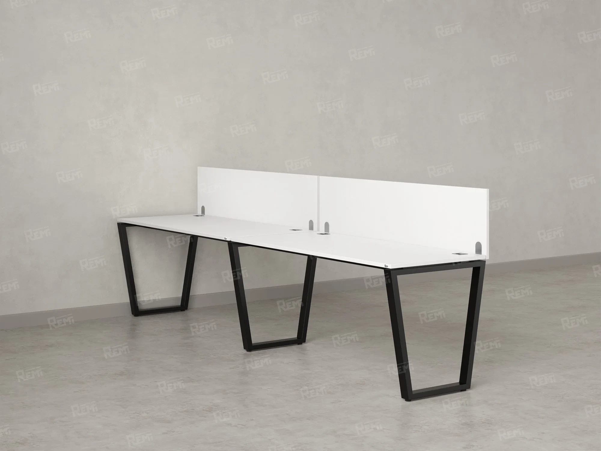 Бенч-система в 1 ряд, 2 рабочих места 2 ЛДСП экранов 2400x700x750 RM174-4-24x7 Белый/Черный