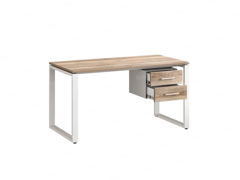 Стол прямой с подвесной тумбой 2 ящика, О-опора 1600x800x750 RM037-16x8 Дуб Маувелла/Белый
