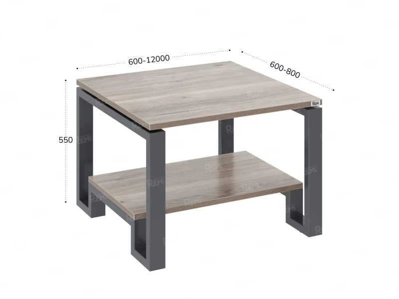 Журнальный стол с полкой 700x700x550 RM181-7x7 Дуб Маувелла/Серый