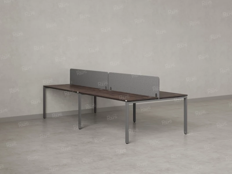 Бенч-система, 4 рабочих места, на П-образных опорах, 2 тканевых экранов 3600x1200x750 RM166-3-18x12 Дуб Апрельский шоколад/Серый